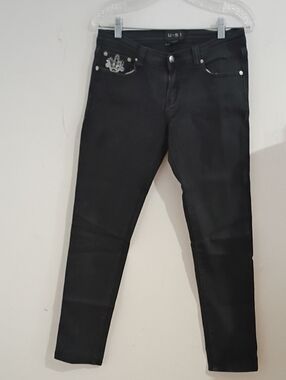 U-51 Women's Black Skinny Jeans with Decorative Pocket Detail